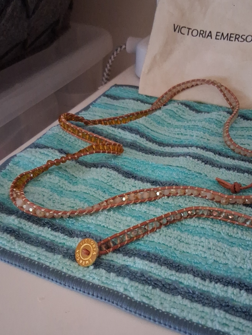 Victoria Emerson Peach and Gold Crystal Wrap Bracelet